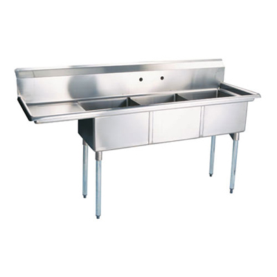 TTS-2424-L24 Thorinox Three Compartment Sink - Left Drain Board TTS-2424-L24 - 24"x24"x14"