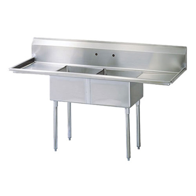 TDS-2424-RL24 Thorinox Two Compartment Sink - Two Drain Boards TDS-2424-RL24 - 24"x24"x14"
