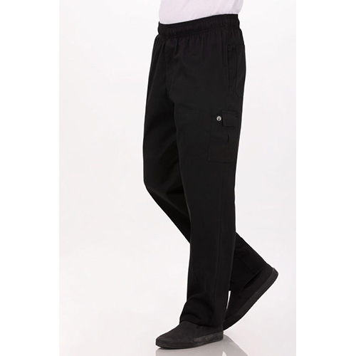 Chefworks PC001-BLK-M Cotton Cargo Pants - Black