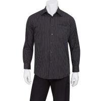 Chefworks D300-CDA-L Mens Onyx Dress Shirt - Black Pinstripe