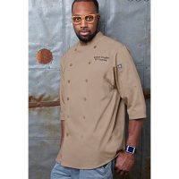 Chefworks S100-KHA-S Poly/cotton Lite Twill Chef Shirt - Khaki