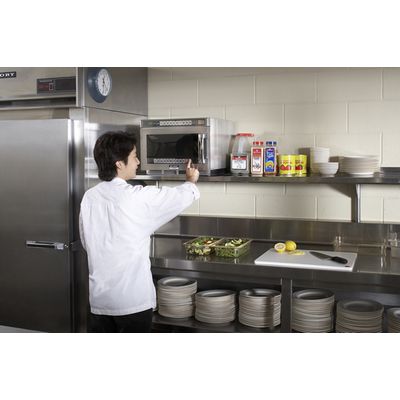 sharp r-cd1800m heavy duty commercial microwave oven in kitchen