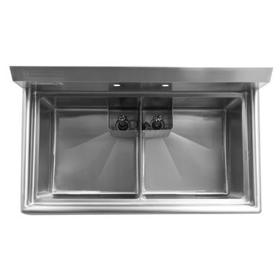 thorinox tds-1818-0 two compartment sink no drain board top view