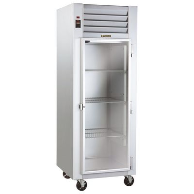 traulsen g11010 one section reach in refrigerator glass door left side view