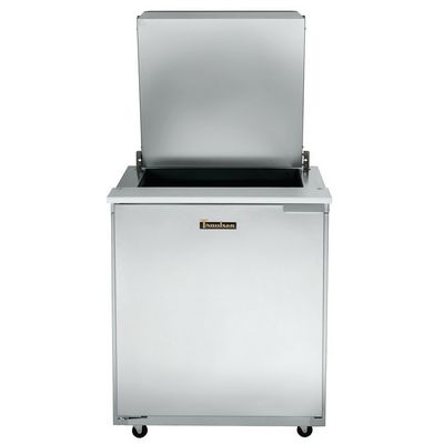 traulsen ust2706l-sb compact sandwich prep table hinged flat top top door open