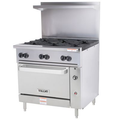 vulcan 36s-6bp commercial gas range with standard oven base righ side view