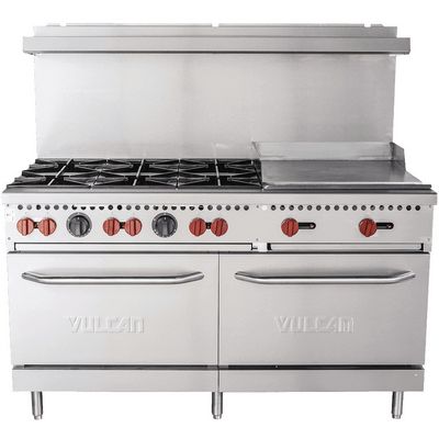 vulcan sx60f-6b24g commercial gas range with griddle front view