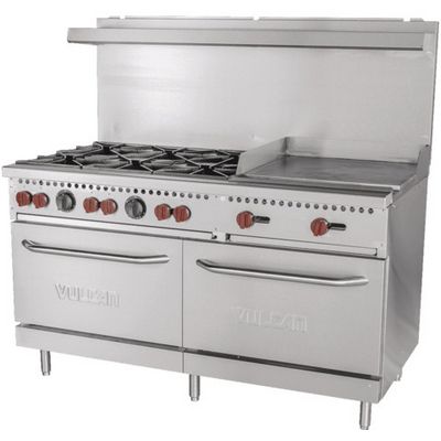 vulcan sx60f-6b24g commercial gas range with griddle right sdie view