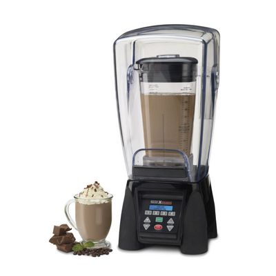 waring mx1500xtx beverage blender with sound enclosure filled with drink