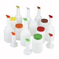 Winco PPB-2MX 2qt Liquor/Juice Pour Bottle Set With 2 of Each Color - 12pcs/cs