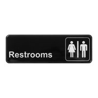 Winco SGN-313 Black Information Sign "Restrooms" - 3in x 9in