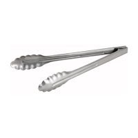 Winco UT-12HT Stainless Steel Extra Heavyweight Utility Tong - 12in