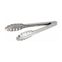 Winco UT-9HT Stainless Steel Extra Heavyweight Utility Tong - 9in