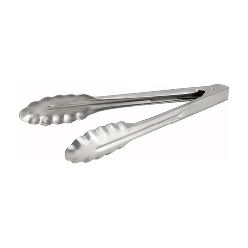 Winco UT-9HT Stainless Steel Extra Heavyweight Utility Tong - 9in