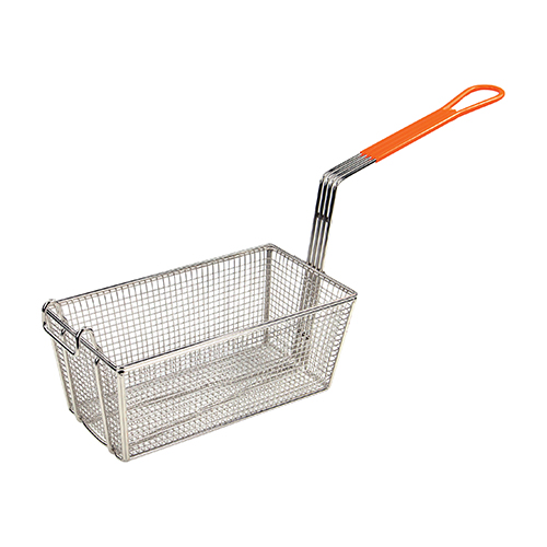Winco FB-10 Stainless Steel Fry Basket, WIth 10 in Orange Handle - 6in